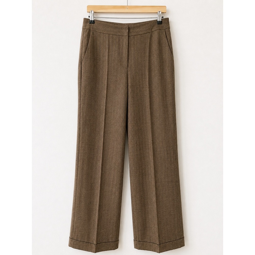 Kasper Cuffed Brown Herringbone Wide Leg Suiting Pants Size 8 Career Trousers